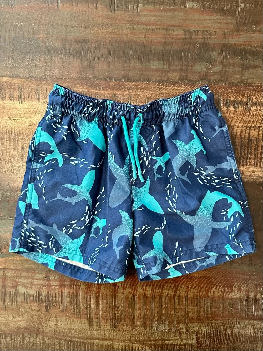 Cat & Jack Teal and Navy Shark Swim Trunks